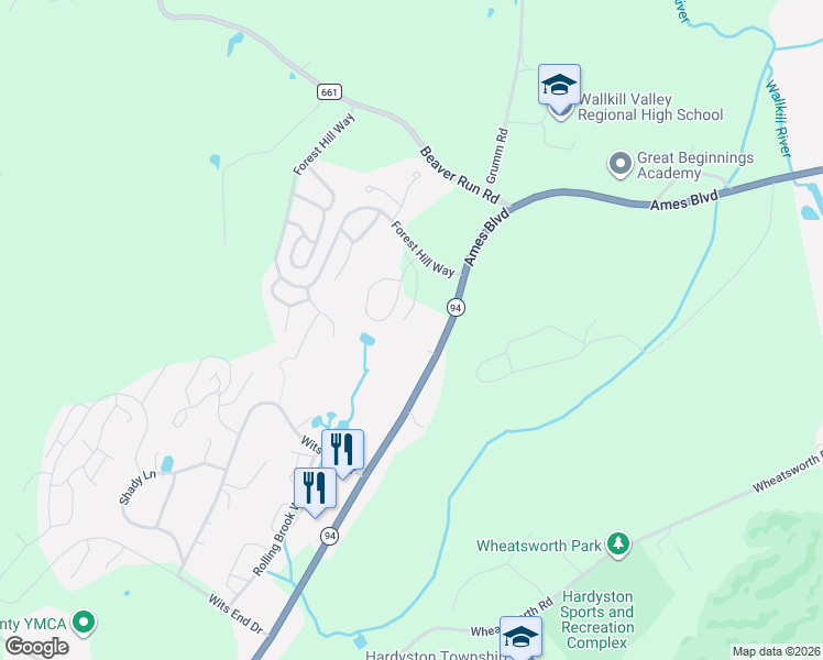map of restaurants, bars, coffee shops, grocery stores, and more near 3437 New Jersey 94 in Hamburg