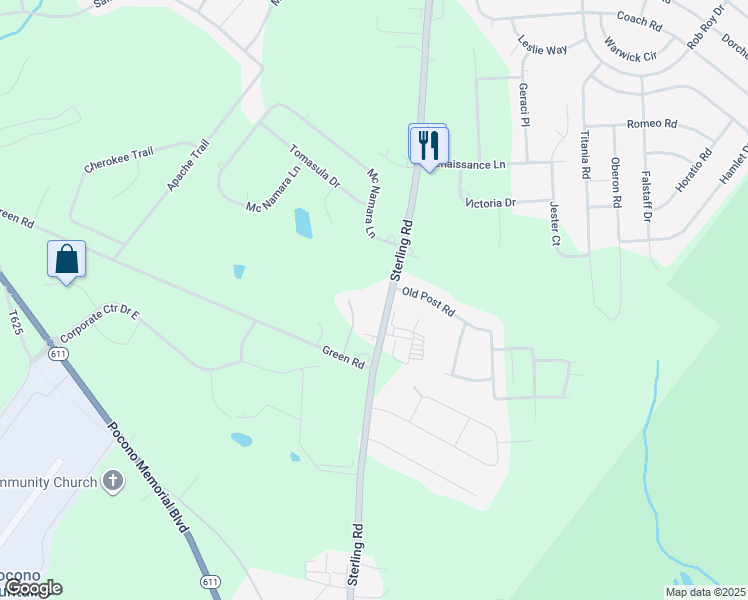 map of restaurants, bars, coffee shops, grocery stores, and more near 413 Sterling Road in Tobyhanna
