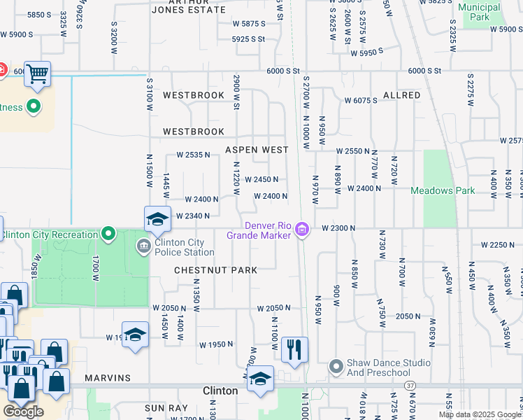 map of restaurants, bars, coffee shops, grocery stores, and more near 1176 West 2350 North in Clinton