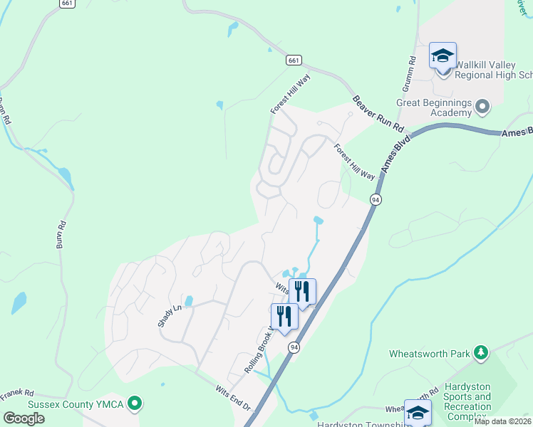 map of restaurants, bars, coffee shops, grocery stores, and more near 12 Sweetwater Lane in Hamburg