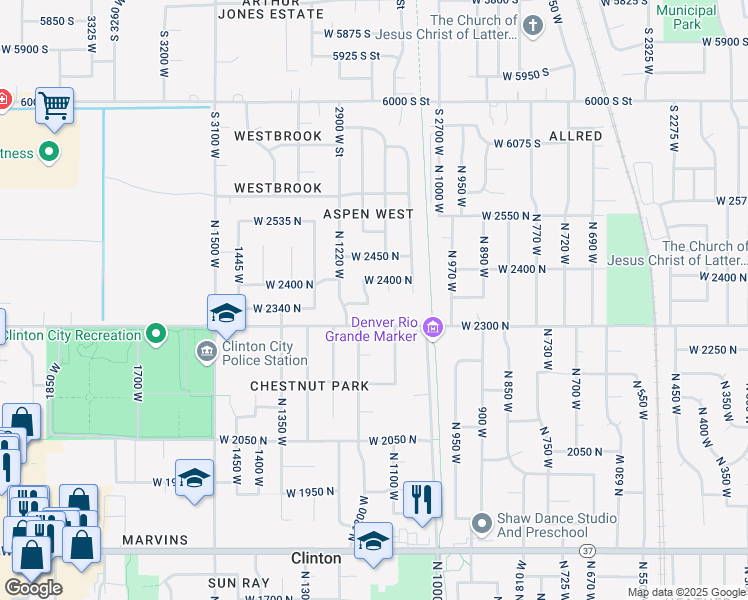 map of restaurants, bars, coffee shops, grocery stores, and more near 1176 West 2350 North in Clinton