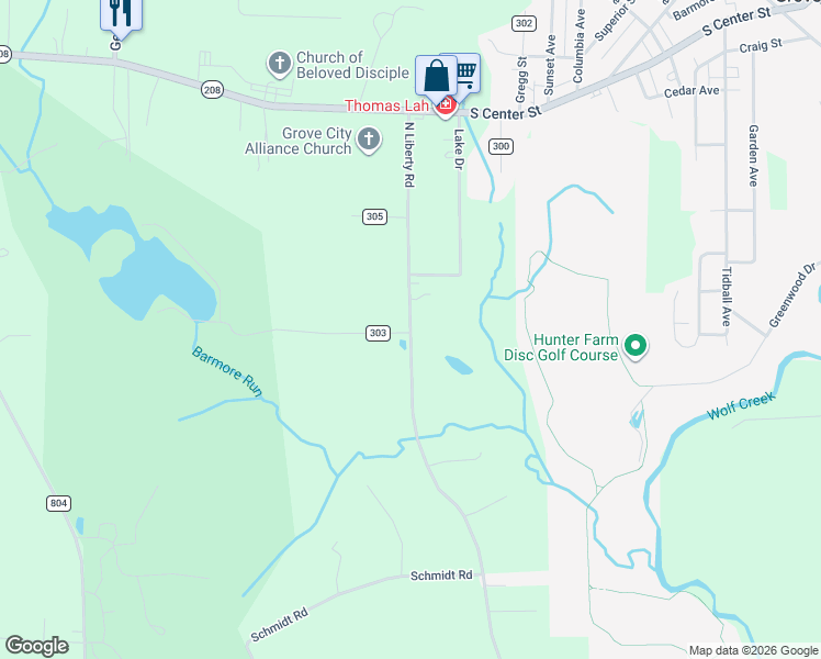 map of restaurants, bars, coffee shops, grocery stores, and more near 770 North Liberty Road in Grove City