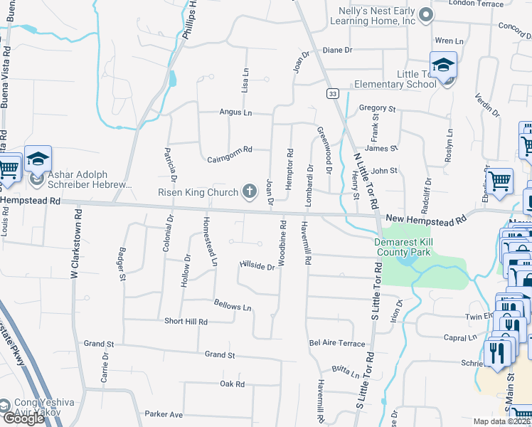 map of restaurants, bars, coffee shops, grocery stores, and more near 181 County Road 80 in New City