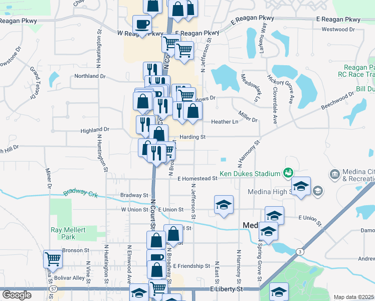 map of restaurants, bars, coffee shops, grocery stores, and more near 266 Jackson St in Medina