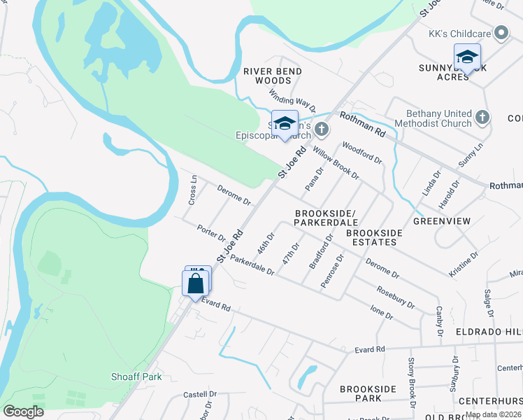 map of restaurants, bars, coffee shops, grocery stores, and more near 7044 St Joe Rd in Fort Wayne