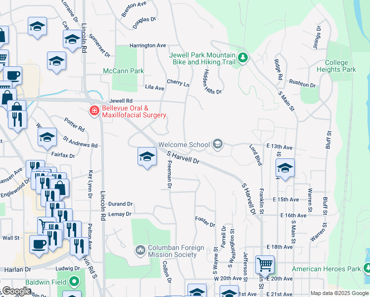 map of restaurants, bars, coffee shops, grocery stores, and more near 505 Gaslight Lane in Bellevue