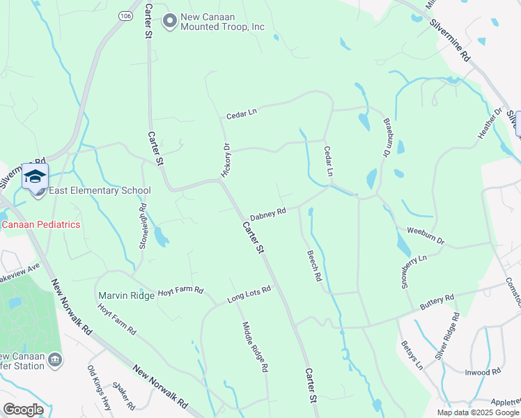 map of restaurants, bars, coffee shops, grocery stores, and more near 20 Dabney Road in New Canaan