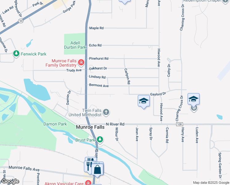 map of restaurants, bars, coffee shops, grocery stores, and more near 112 Gaylord Drive in Munroe Falls