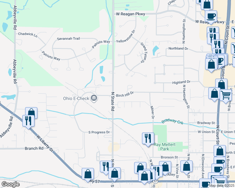 map of restaurants, bars, coffee shops, grocery stores, and more near 690 Birch Hill Drive in Medina
