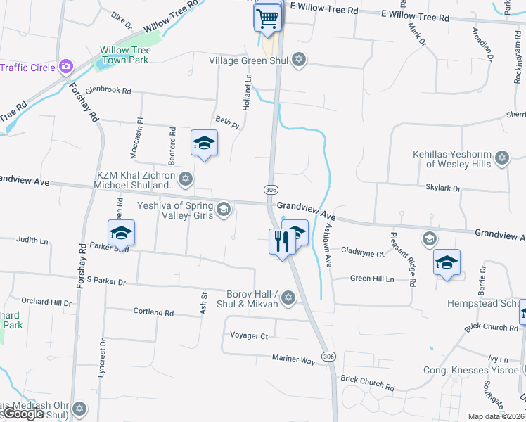 map of restaurants, bars, coffee shops, grocery stores, and more near 371 New York 306 in Monsey