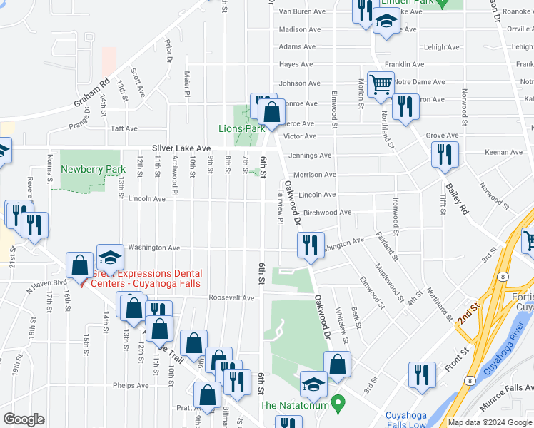 map of restaurants, bars, coffee shops, grocery stores, and more near 2775 6th Street in Cuyahoga Falls