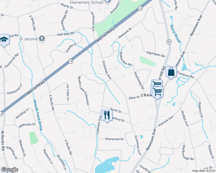 map of restaurants, bars, coffee shops, grocery stores, and more near 78 Toilsome Avenue in Norwalk