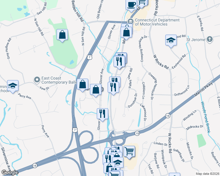 map of restaurants, bars, coffee shops, grocery stores, and more near 430 Main Avenue in Norwalk