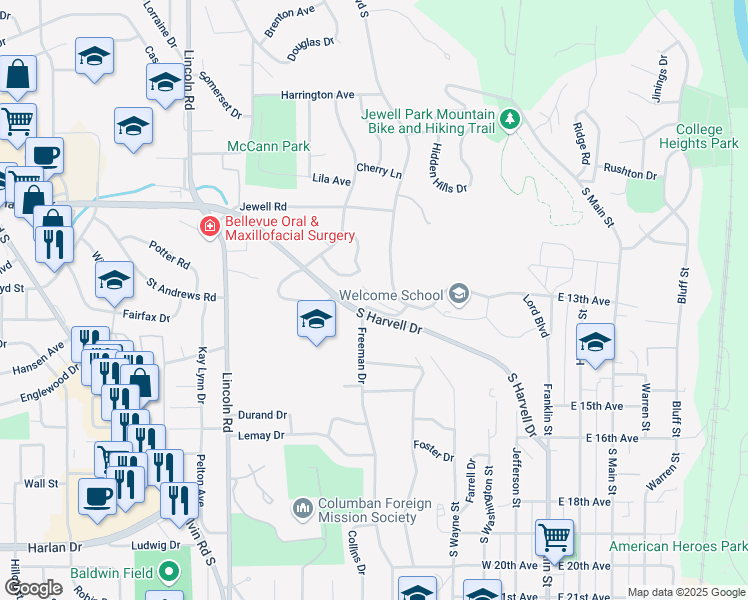 map of restaurants, bars, coffee shops, grocery stores, and more near 505 Gaslight Lane in Bellevue