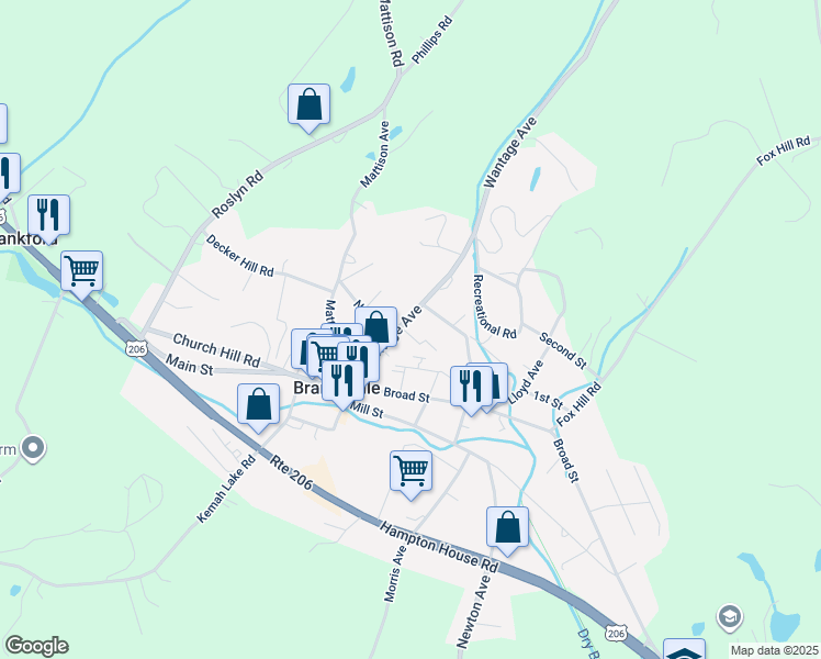 map of restaurants, bars, coffee shops, grocery stores, and more near 22 Wantage Avenue in Branchville