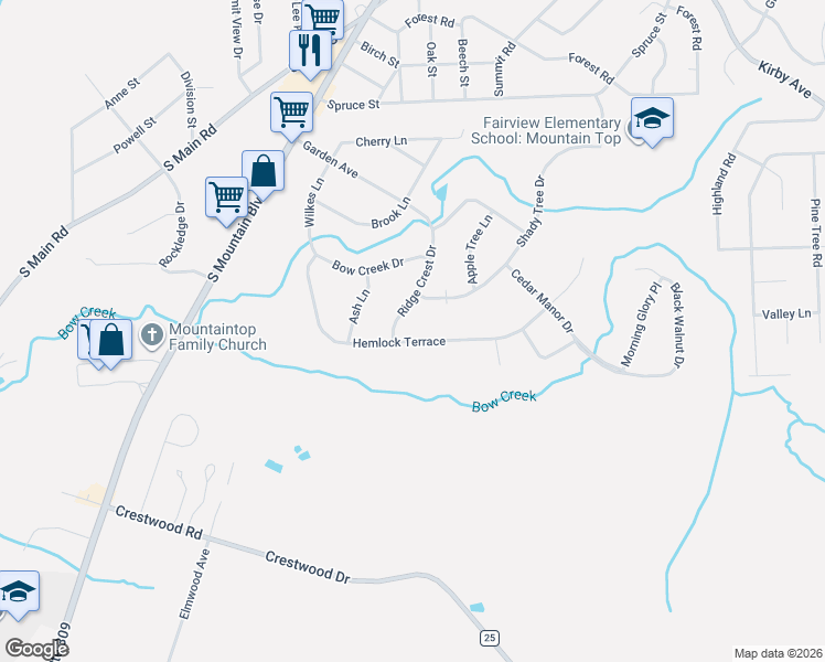map of restaurants, bars, coffee shops, grocery stores, and more near 260 Hemlock Terrace in Mountain Top