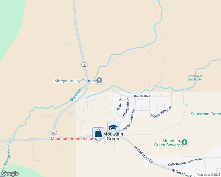 map of restaurants, bars, coffee shops, grocery stores, and more near 4947 Ranch Boulevard in Morgan