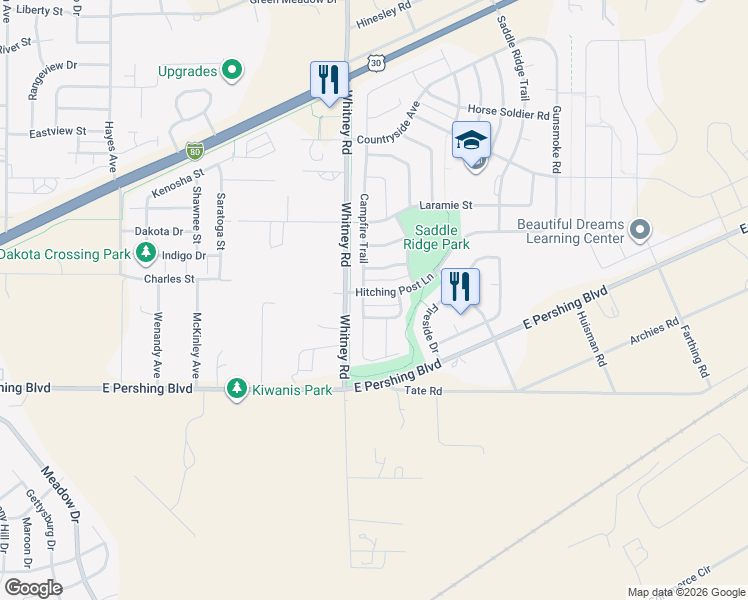 map of restaurants, bars, coffee shops, grocery stores, and more near 3409-3473 Whitney Rd in Cheyenne