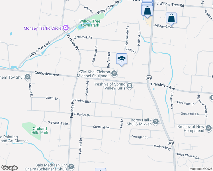map of restaurants, bars, coffee shops, grocery stores, and more near 8 Elyise Road in Monsey