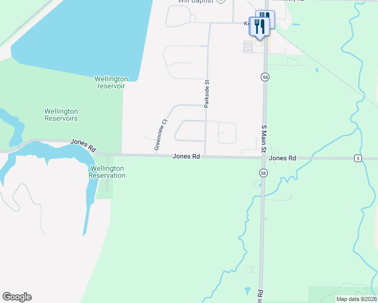 map of restaurants, bars, coffee shops, grocery stores, and more near 296 Jones Road in Wellington