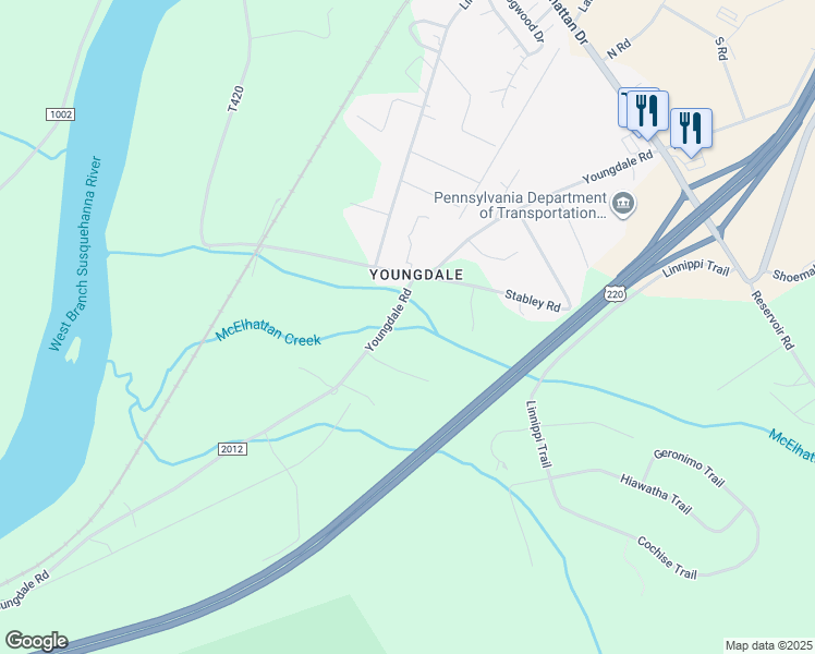 map of restaurants, bars, coffee shops, grocery stores, and more near 3120 Brookside Ln in Lock Haven