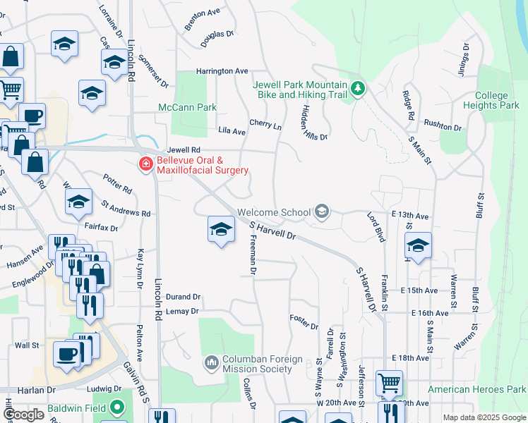 map of restaurants, bars, coffee shops, grocery stores, and more near 505 Gaslight Lane in Bellevue