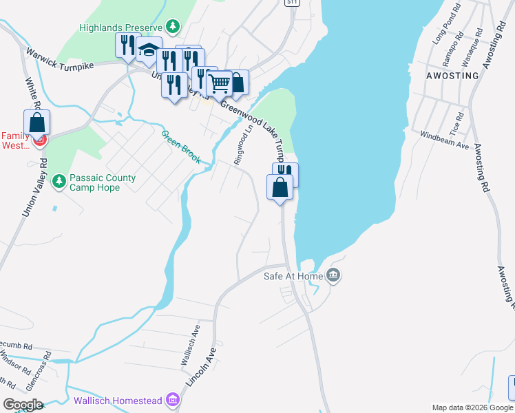map of restaurants, bars, coffee shops, grocery stores, and more near 45 Tintle Avenue in West Milford