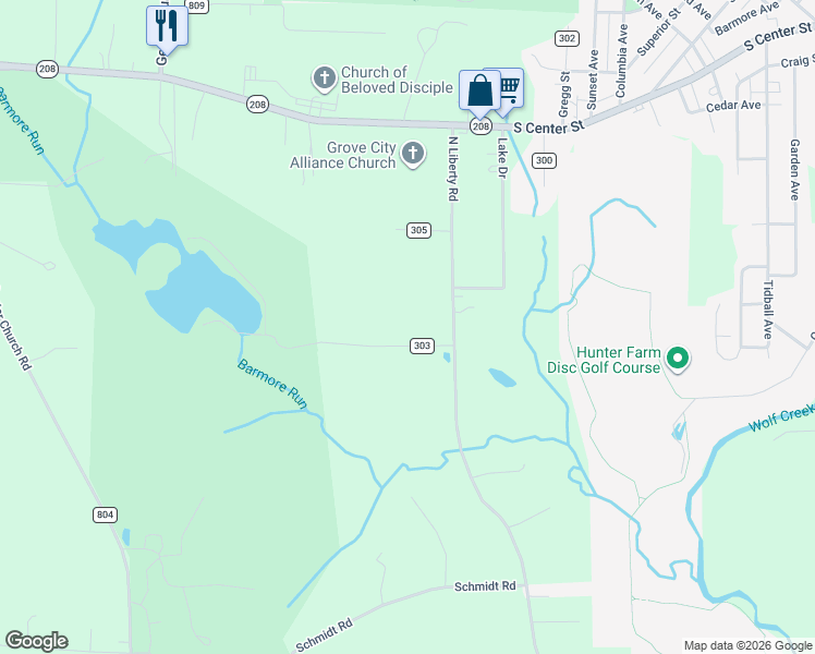 map of restaurants, bars, coffee shops, grocery stores, and more near 21 Country Club Road in Grove City