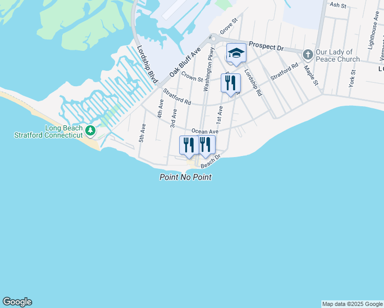 map of restaurants, bars, coffee shops, grocery stores, and more near 9 Washington Parkway in Stratford