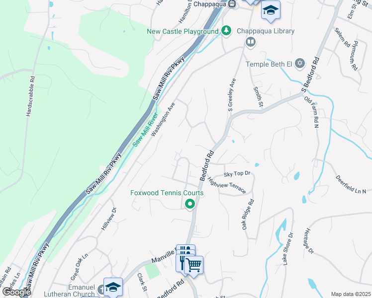 map of restaurants, bars, coffee shops, grocery stores, and more near 21 Foxwood Drive in Pleasantville