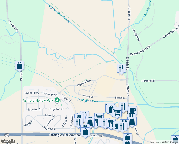 map of restaurants, bars, coffee shops, grocery stores, and more near 4002 Raynor Parkway in Bellevue