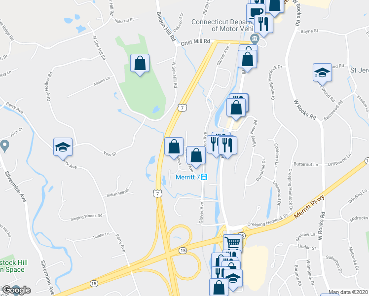 map of restaurants, bars, coffee shops, grocery stores, and more near 33 Glenrock in Norwalk