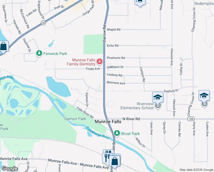 map of restaurants, bars, coffee shops, grocery stores, and more near 336 North Main Street in Munroe Falls