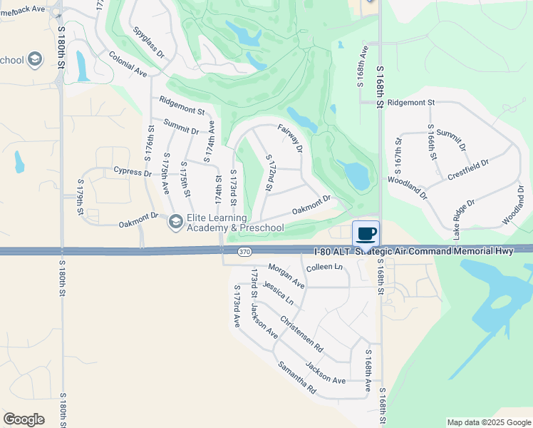 map of restaurants, bars, coffee shops, grocery stores, and more near 17118 Oakmont Drive in Omaha
