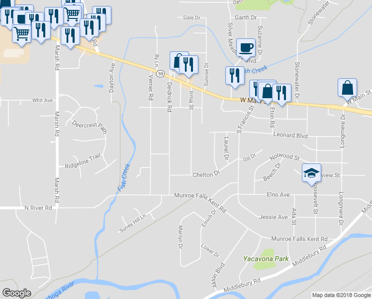map of restaurants, bars, coffee shops, grocery stores, and more near 482 Irma Avenue in Kent