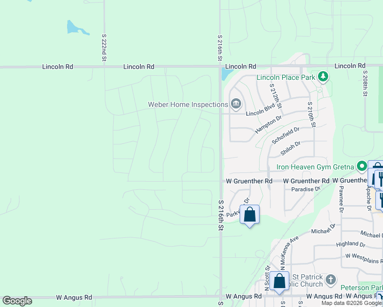 map of restaurants, bars, coffee shops, grocery stores, and more near 21723 McClellan Drive in Gretna