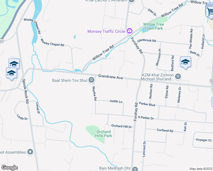 map of restaurants, bars, coffee shops, grocery stores, and more near 194 Grandview Avenue in Monsey