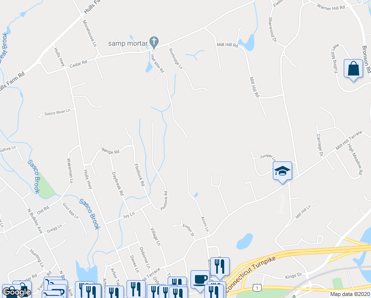map of restaurants, bars, coffee shops, grocery stores, and more near 350 Acorn Lane in Fairfield