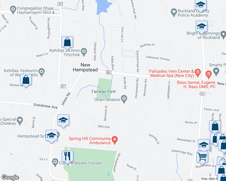 map of restaurants, bars, coffee shops, grocery stores, and more near 6 Anchor Road in Spring Valley