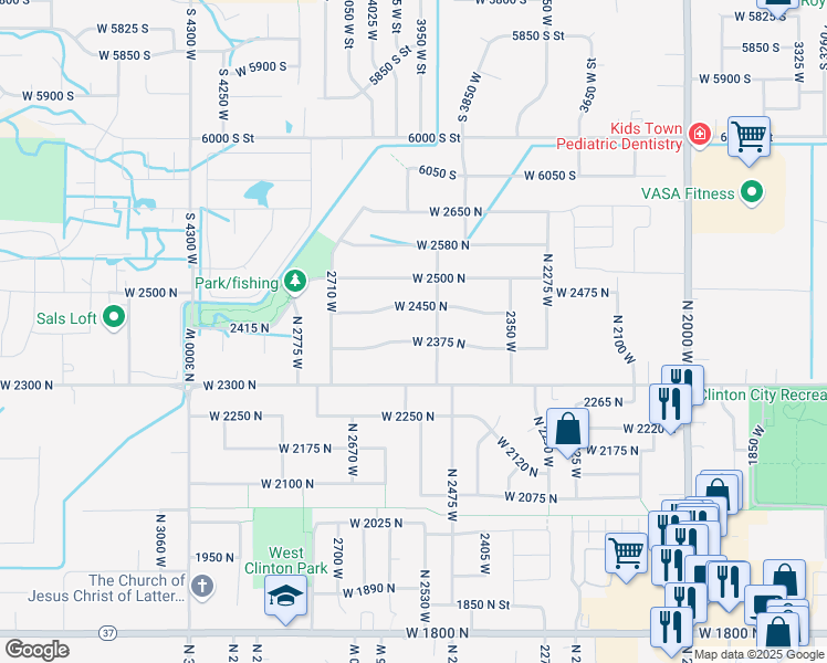 map of restaurants, bars, coffee shops, grocery stores, and more near 2589 West 2375 North in Clinton