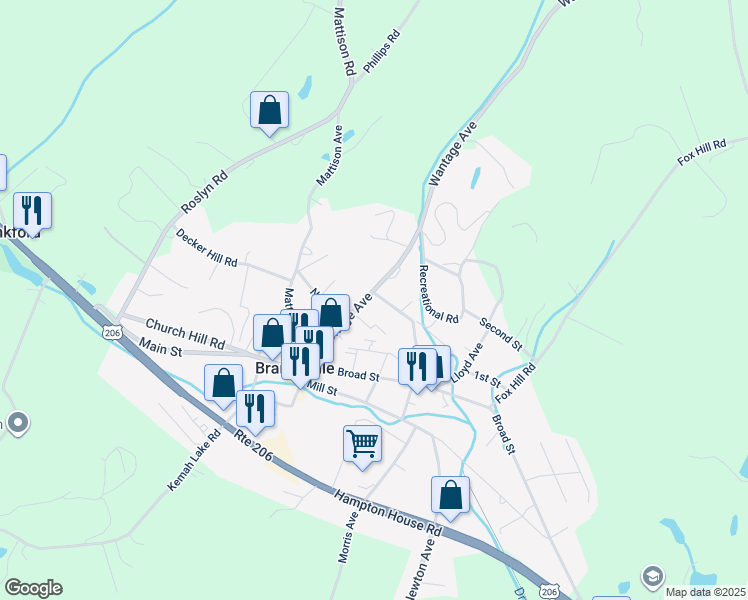 map of restaurants, bars, coffee shops, grocery stores, and more near 22 Wantage Avenue in Branchville