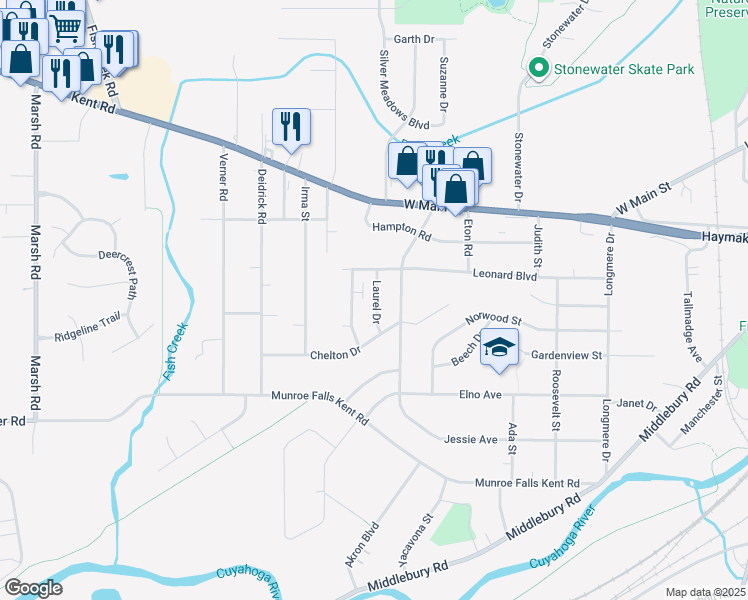 map of restaurants, bars, coffee shops, grocery stores, and more near 1221 Chelton Drive in Kent