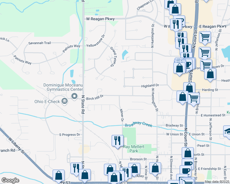 map of restaurants, bars, coffee shops, grocery stores, and more near 520 Birch Hill Drive in Medina