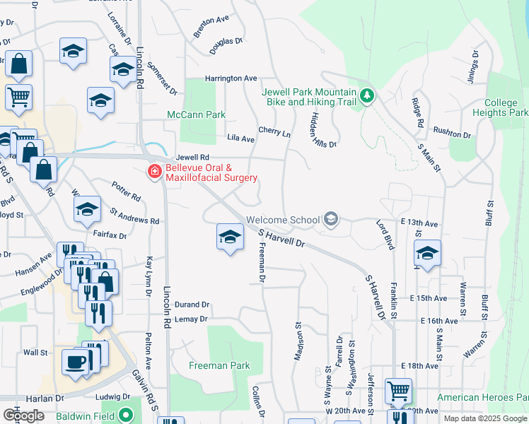 map of restaurants, bars, coffee shops, grocery stores, and more near 505 Gaslight Lane in Bellevue