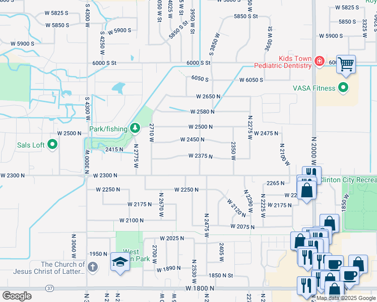 map of restaurants, bars, coffee shops, grocery stores, and more near 2589 West 2375 North in Clinton