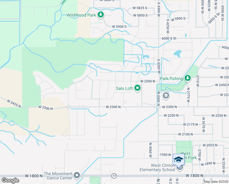 map of restaurants, bars, coffee shops, grocery stores, and more near 3366 West 2300 North in Clinton