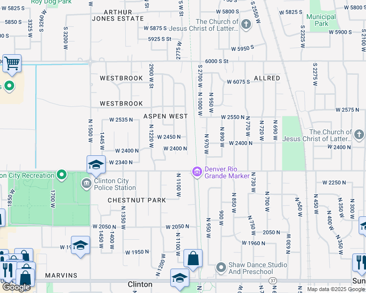 map of restaurants, bars, coffee shops, grocery stores, and more near 1074 2400 North in Clinton