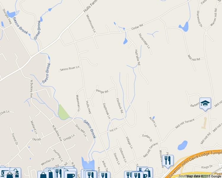 map of restaurants, bars, coffee shops, grocery stores, and more near 232 Range Road in Fairfield