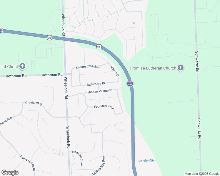 map of restaurants, bars, coffee shops, grocery stores, and more near 9807 Ballymore Drive in Fort Wayne