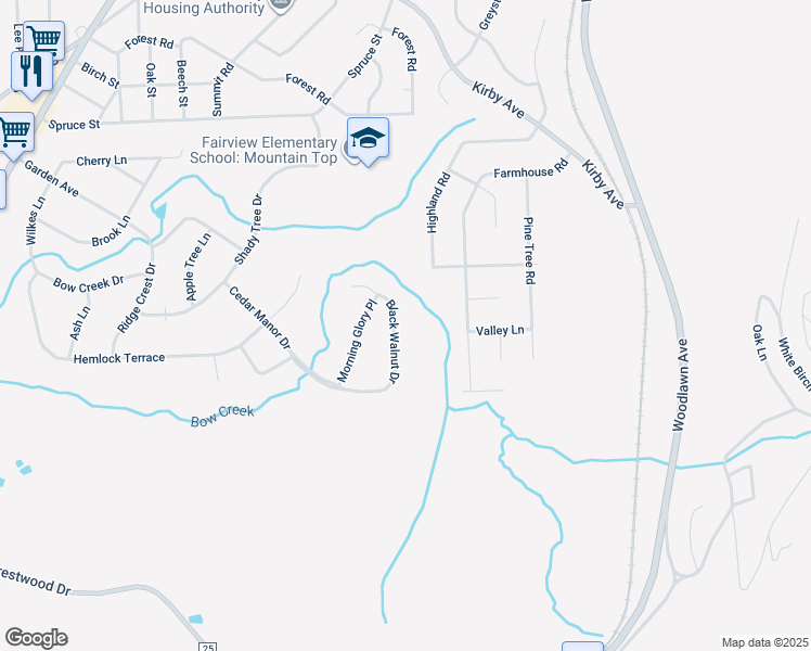 map of restaurants, bars, coffee shops, grocery stores, and more near 448 Black Walnut Drive in Mountain Top